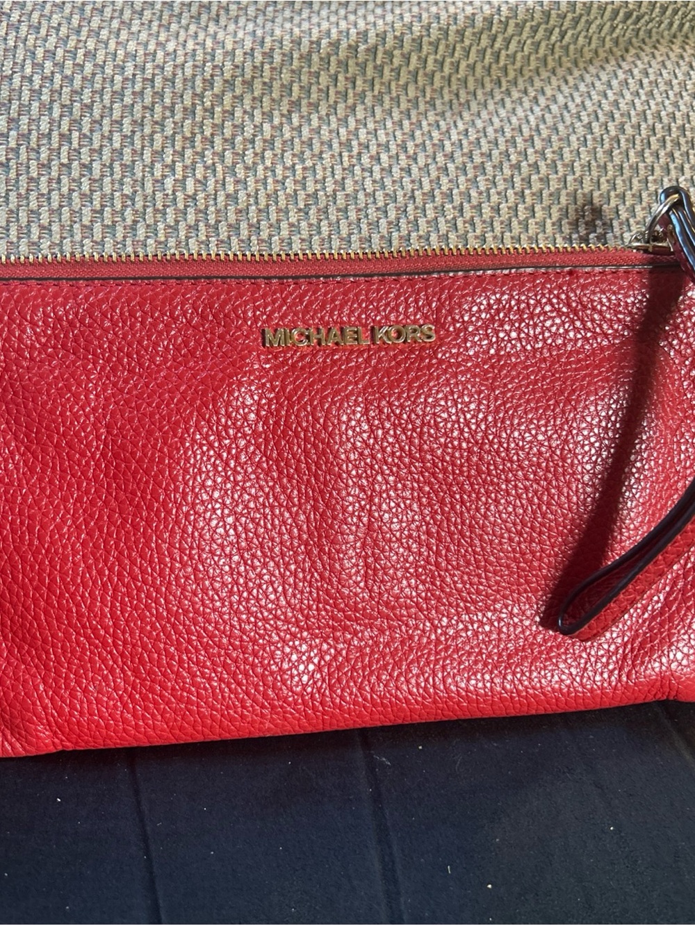 Michael Kors Red Pebbled Leather Wristlet with Gold Logo